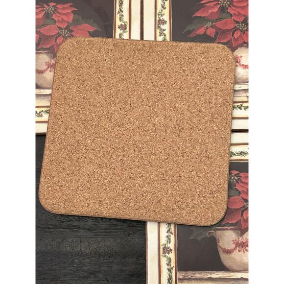 Pimpernel Christmas Pointsetta Holiday Cork-Backed Coasters 4" square Set of 6 - Picture 3 of 3